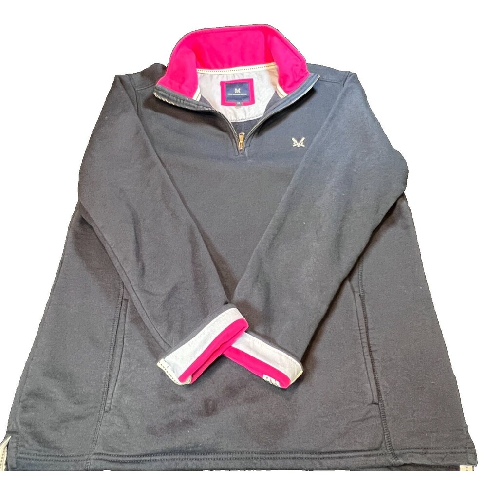 Women's Crew Clothing Co Fleece Lined Quarter Zip Sweater Navy Pink Size 14